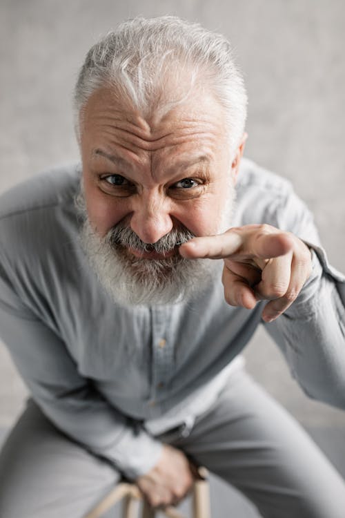 Elderly Man in Gray Long Sleeves