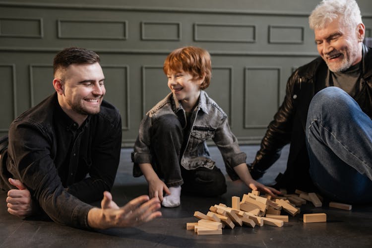 A Family Playing Jenga