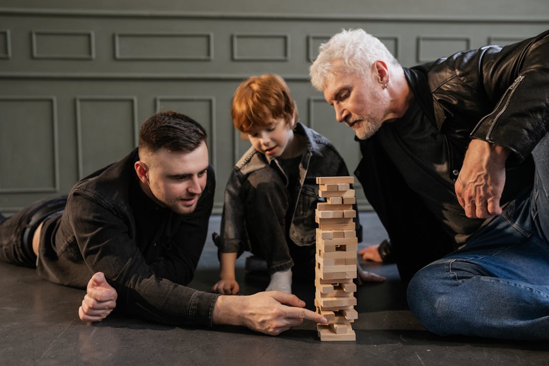 Free A Family Playing Jenga Stock Photo