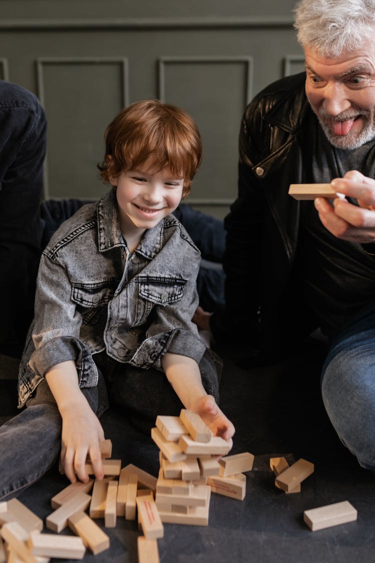 A Family Playing Jenga