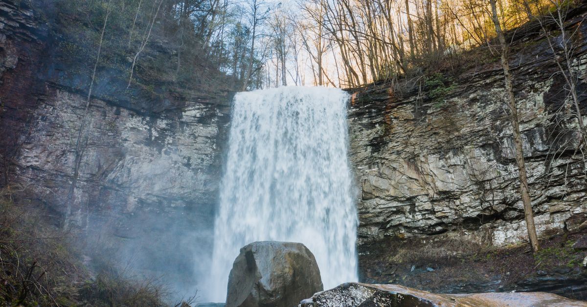 Fall In Ravine Scenic waterfall falling down rocky ravine in autumn forest · Free ...