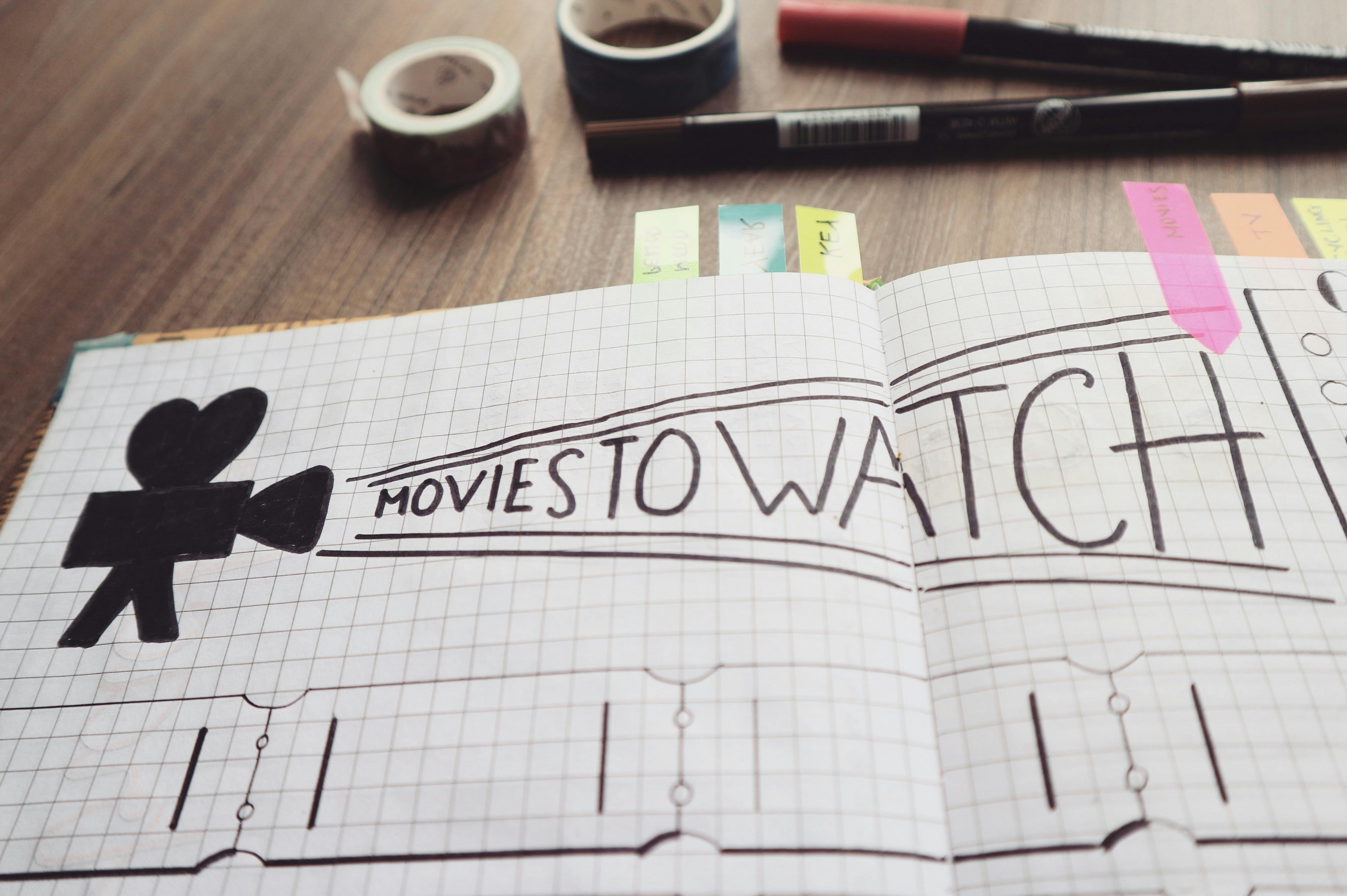 Free stock photo of bullet journal, movies to watch, pen - 4096 x 2725 jpeg 1149kB