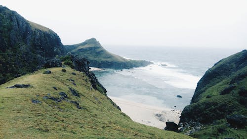 Green Mountain Ruins Near Seashore