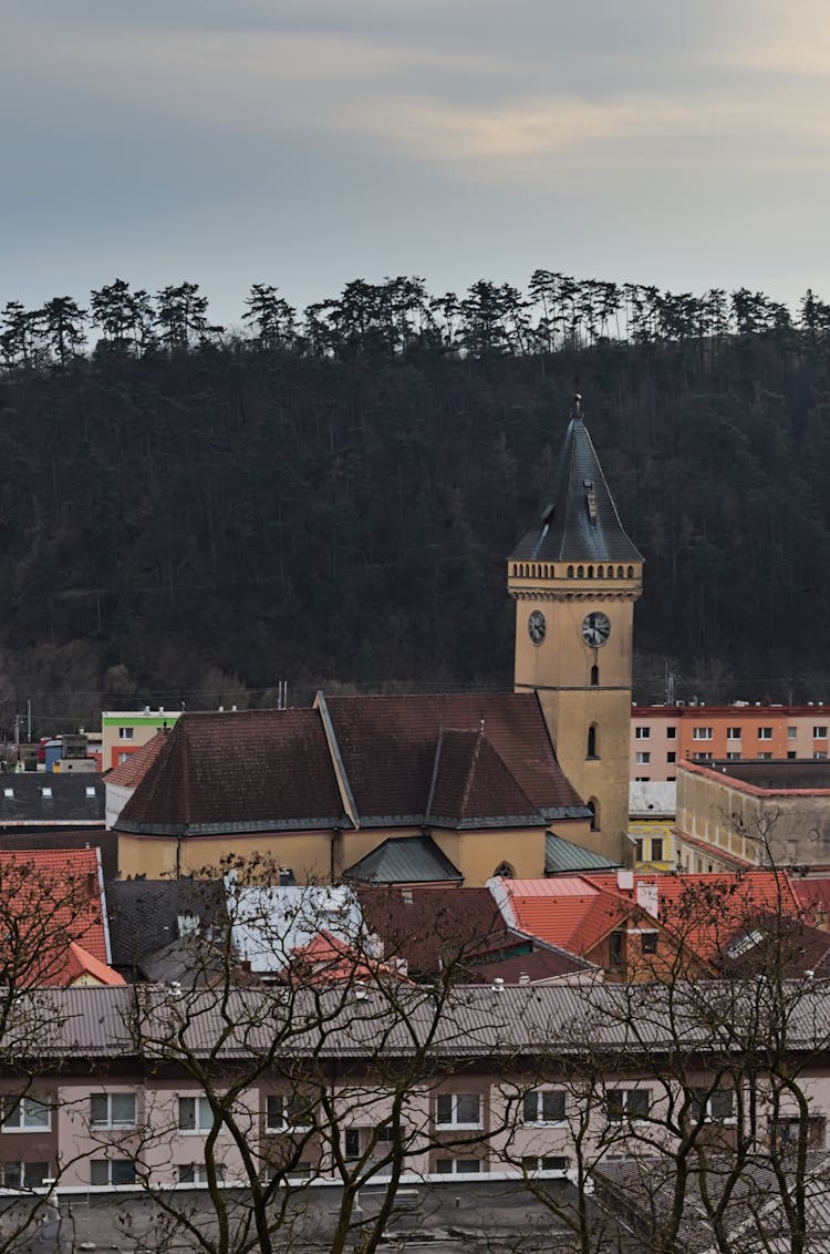 High Angle Shot Of St. John The Baptist Church In Sabinov, Slovakia