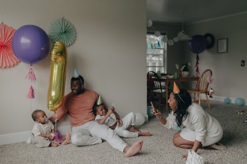 Free Happy Family with Children Celebrating Birthday at Home Stock Photo