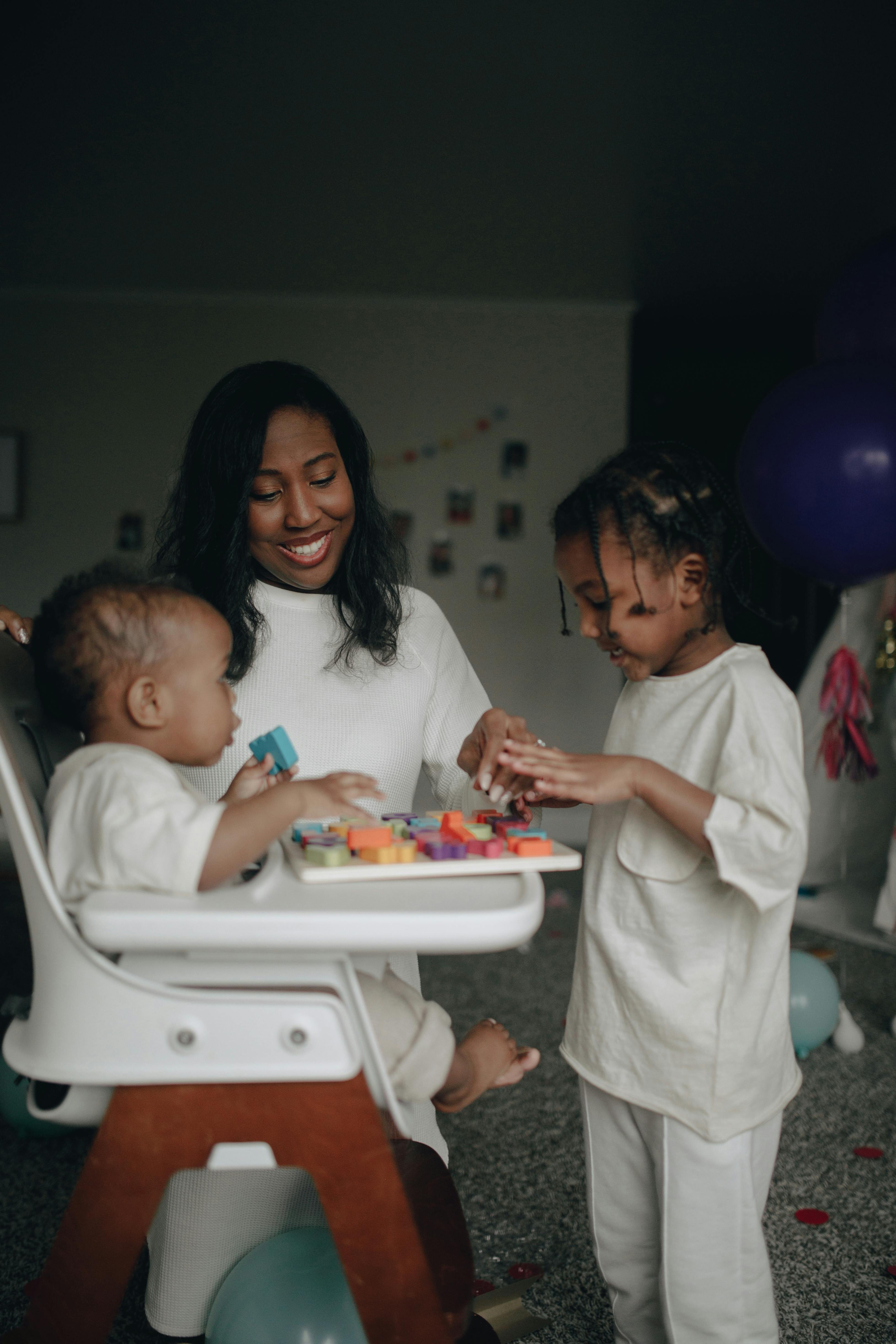 a mother spending time with her kids