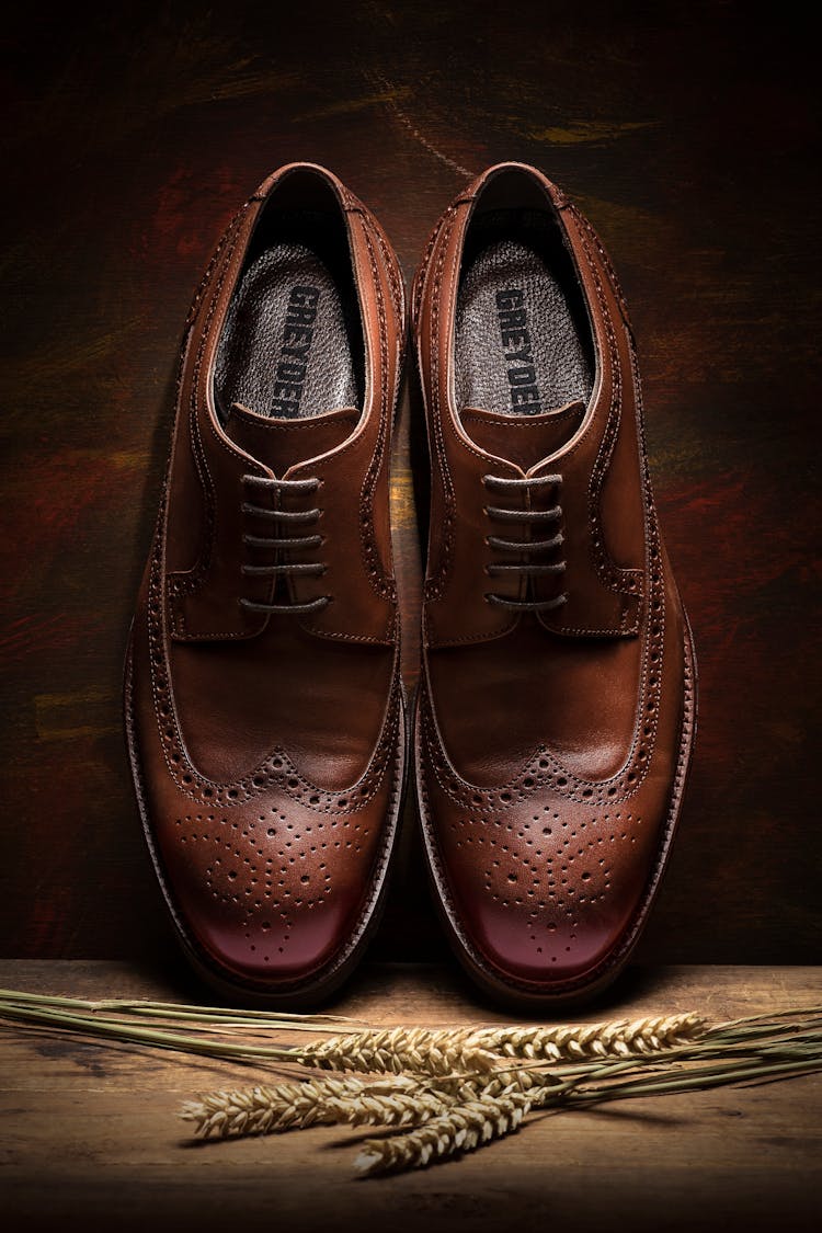 Close-up Of Brown Leather Wingtips