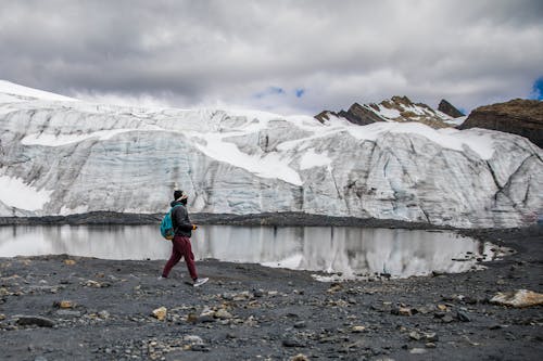 A person Walking Near Mountain with Snow