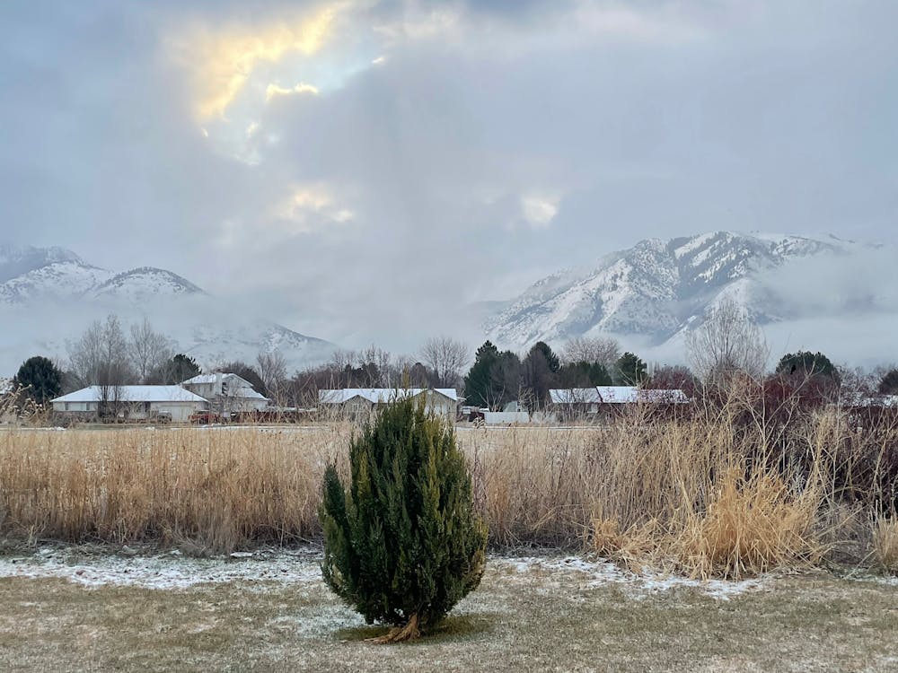 Mountains in Snow in Rural Landscape