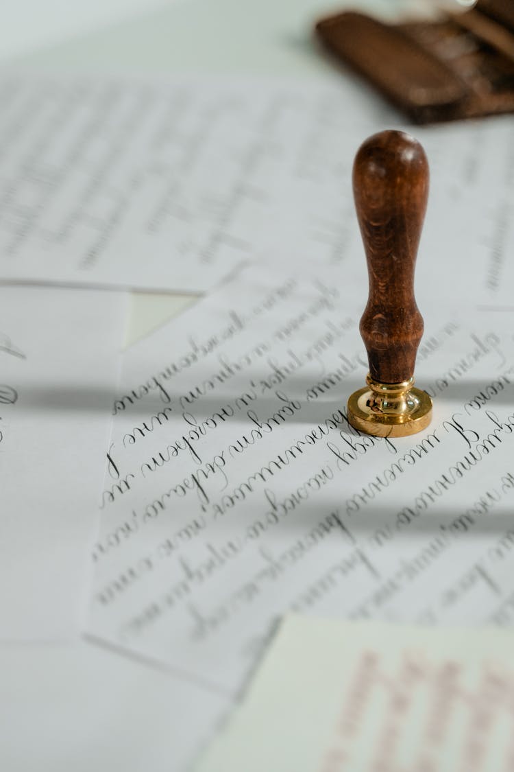 Wooden Wax Seal Stamp On Paper