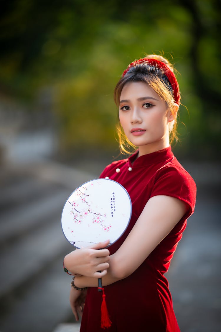 Asian Lady With Round Fan