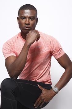 自信的年轻人穿着运动服，在白色背景下摆姿势