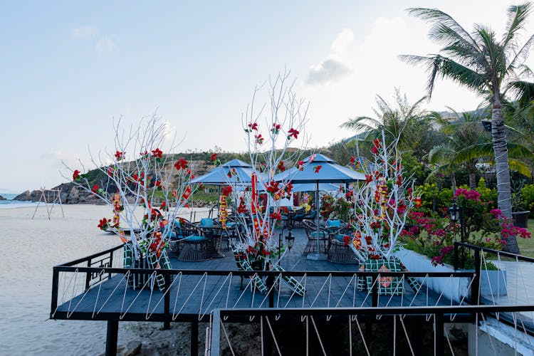 Cafe Terrace On Beach Near Sea