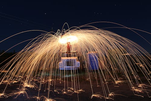 Foto stok gratis longexposure, steelwool, waktu malam