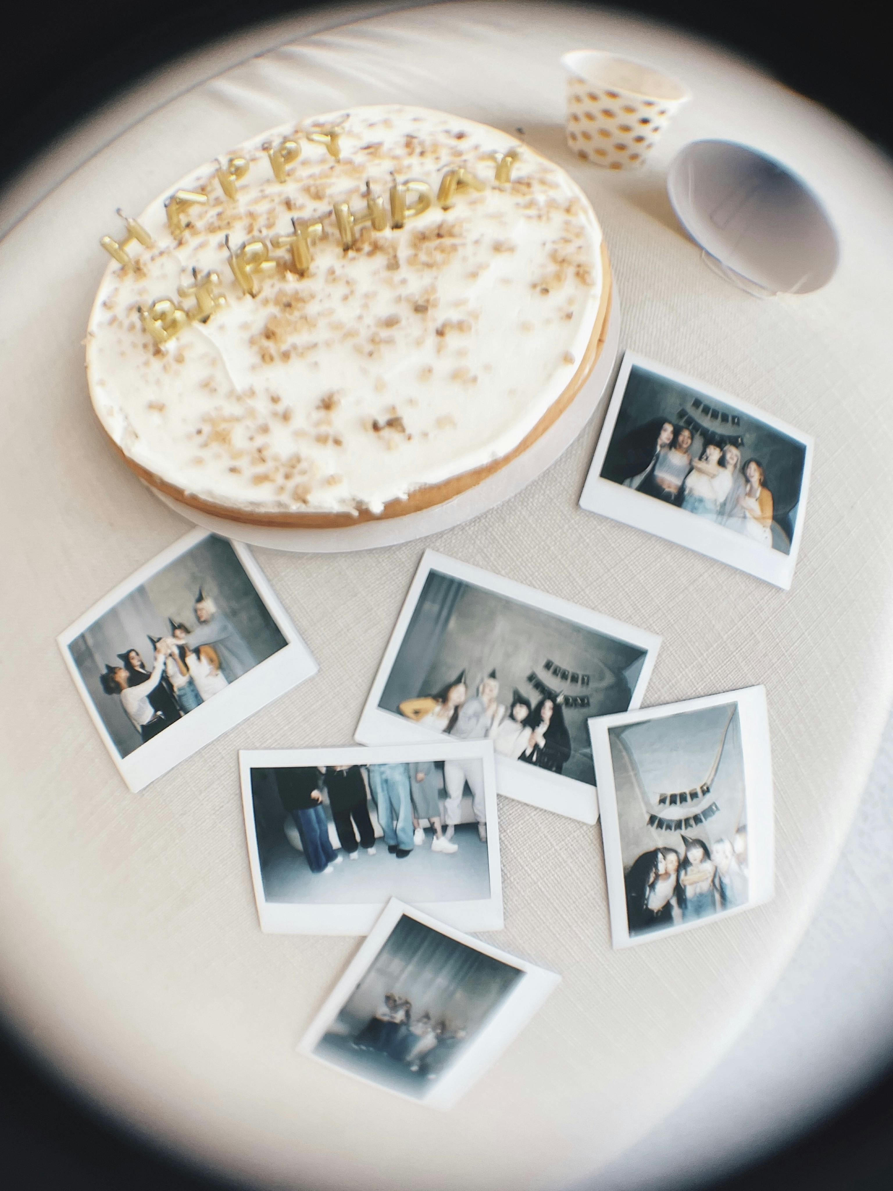 pictures beside a cake