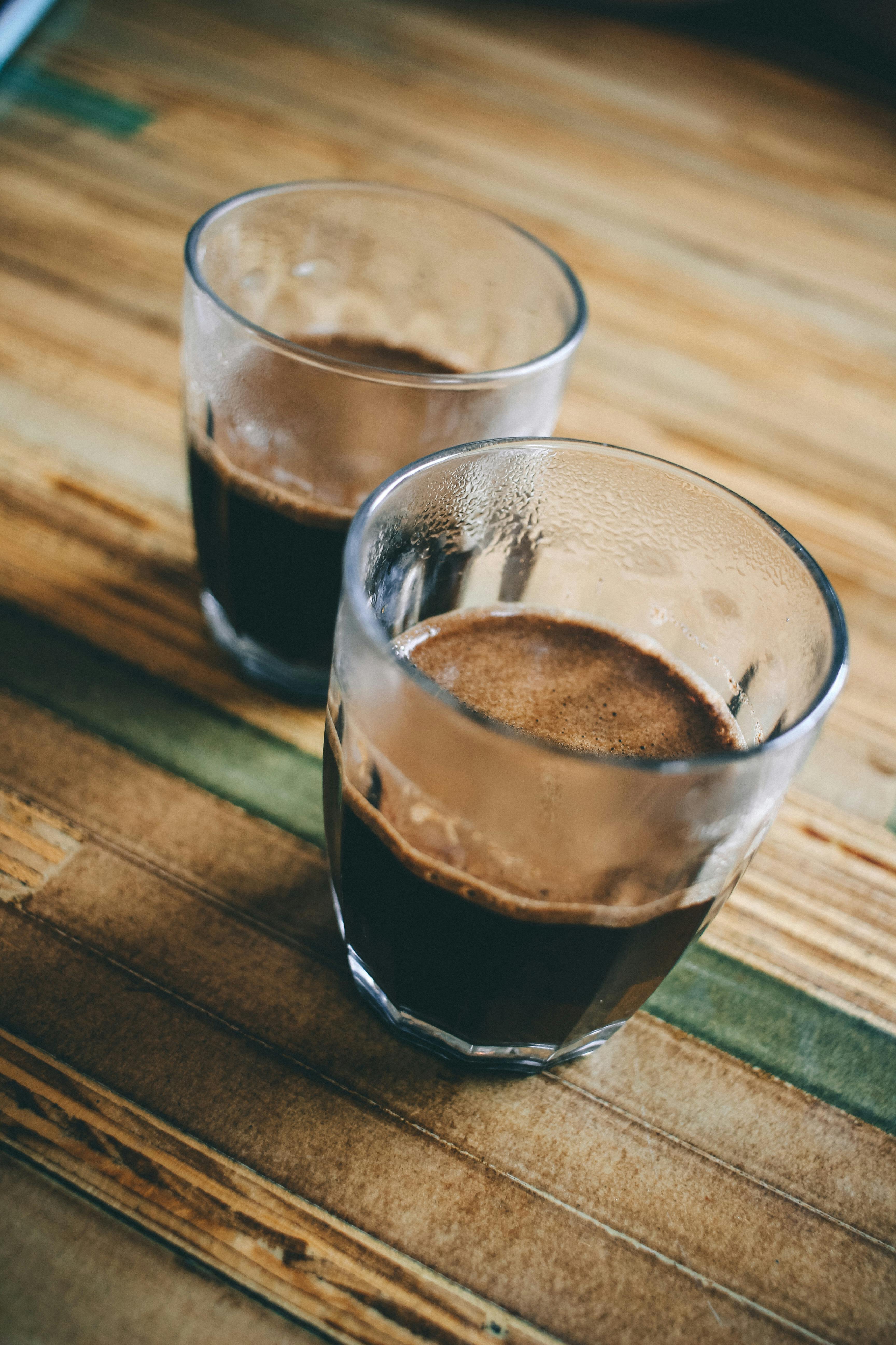 two clear drinking glasses