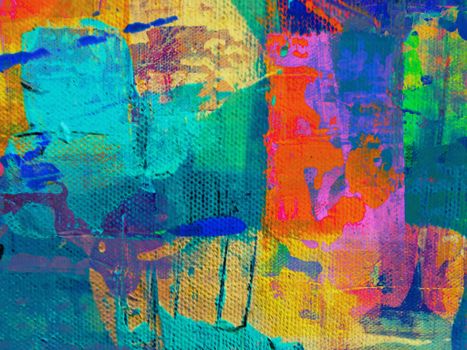 Colorful abstract expressionist painting with bright, vivid textures.