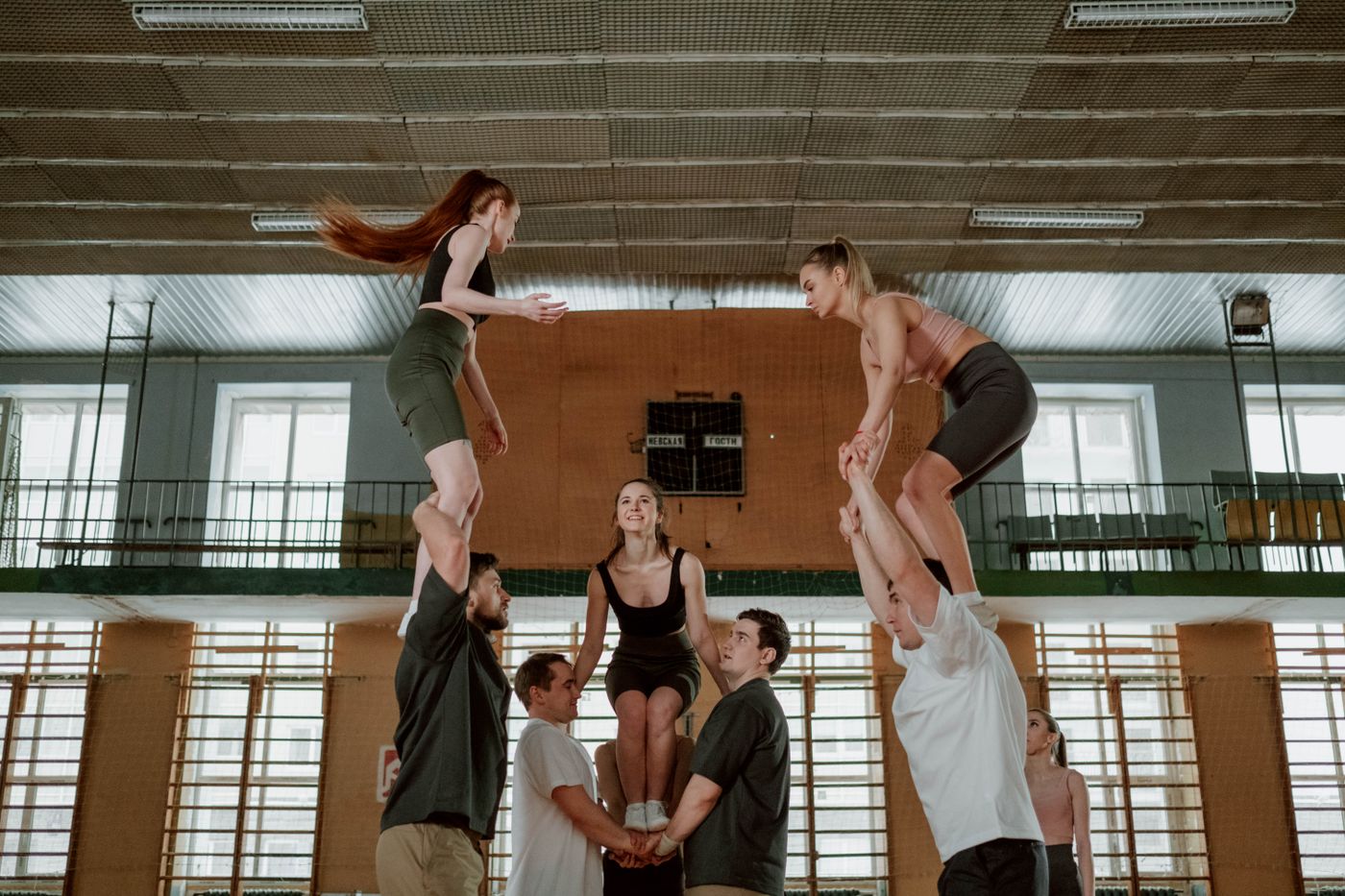 Athletic team practicing together