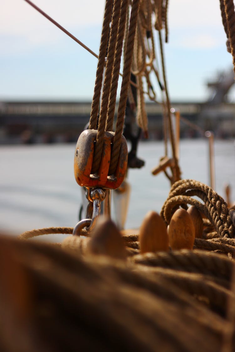 Brown Rope On A Pulley 