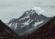 在新西兰坎特伯雷，白雪皑皑的库克山顶峰被壮丽的景色环绕，令人叹为观止