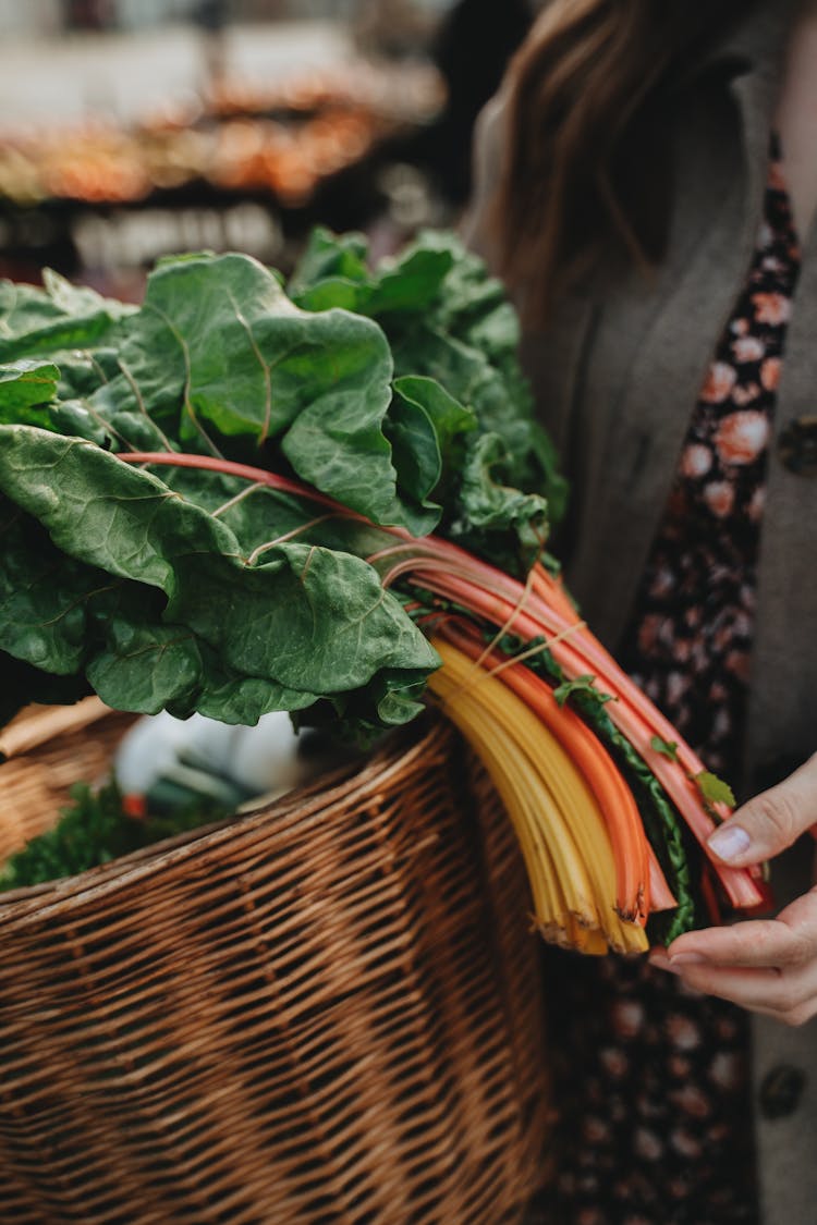 Green Leafy Vegetables In A Basket