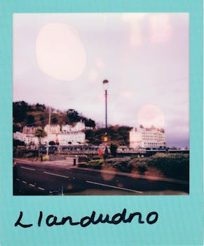 Charming vintage Polaroid capturing Llandudno's classic seaside architecture.