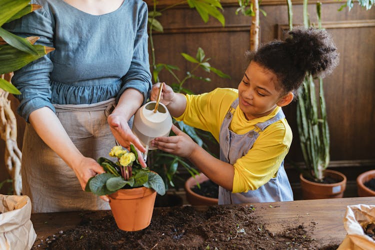 A Girl Watering A Plant 