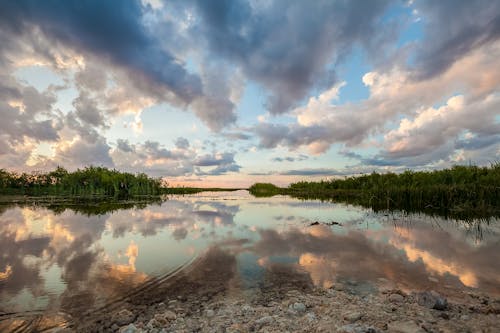 Alberi, Lago E Nuvole Durante L'ora D'oro