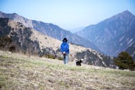 A Person Walking Outdoors with a Dog