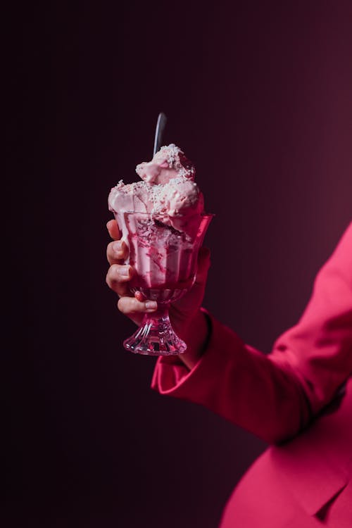 A Strawberry Flavor Ice Cream in a Glass