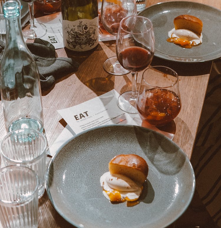 Desserts And Drinks On Table In Restaurant