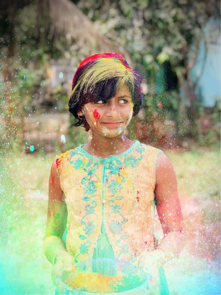 Happy Child In Paints On Holi Color Festival