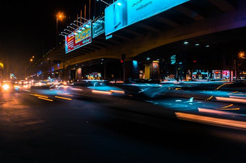 夜間城市街道的延時攝影