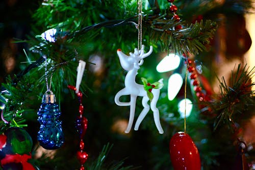 Shallow Focus Photography of White Deer Christmas Tree Ornament