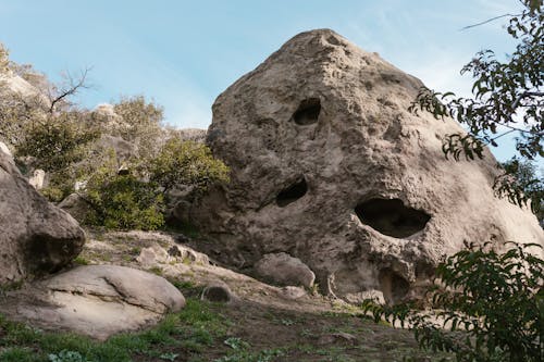 Gray Rock Formation Near Green Trees