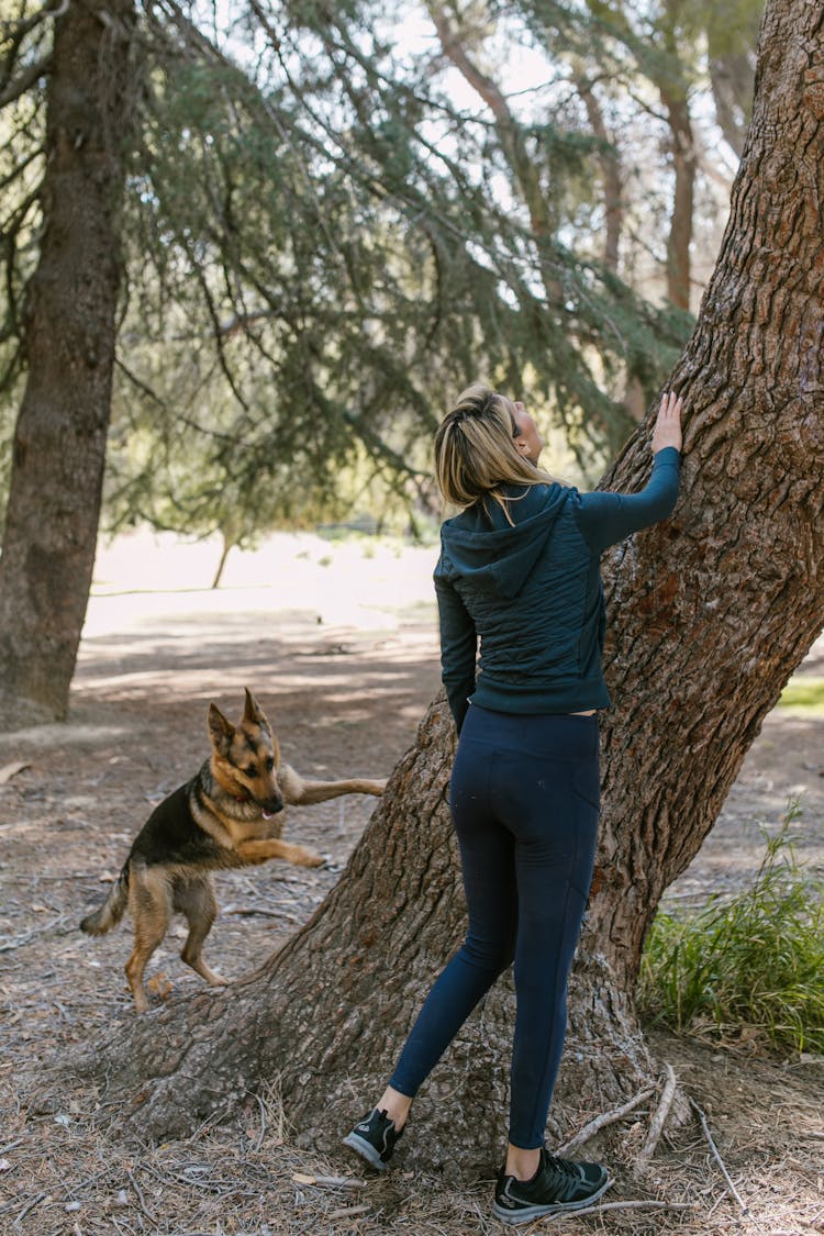 Woman Touching A Tree