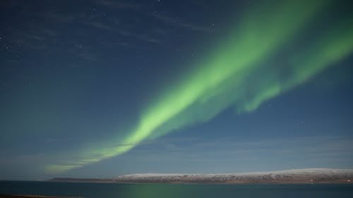 Green Aurora Lights over the Sea during Night-Time