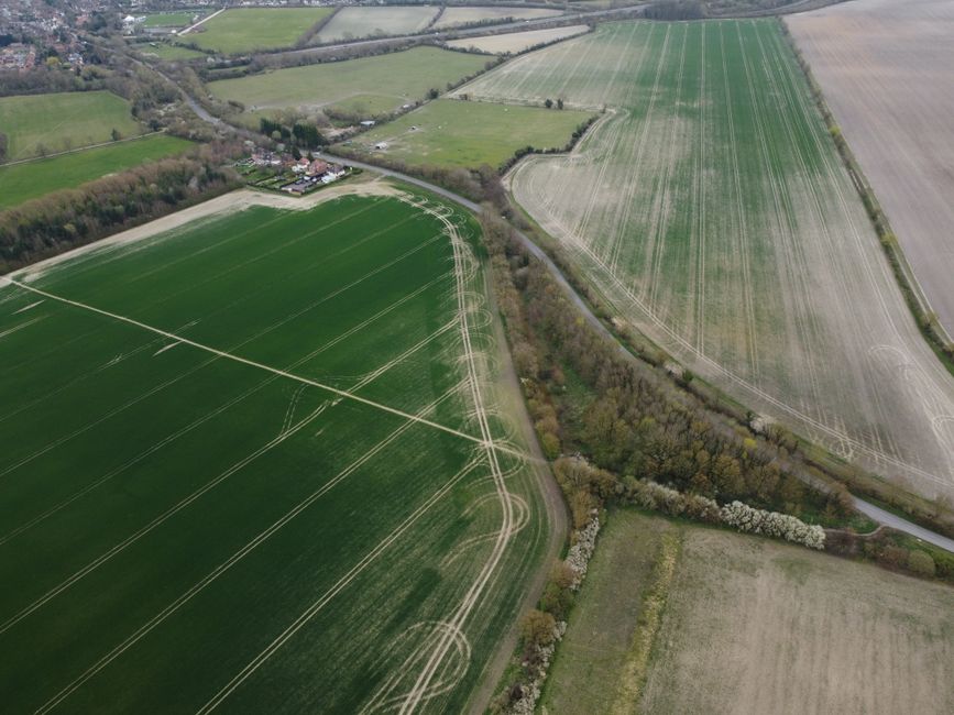 Outstanding 40 Minute Helicopter Explorer Trial Lesson Review: Hands-On Flying at Redhill Aerodrome Review 2026 - Aerial photograph of vast green agricultural fields in Central Bedfordshire, England.