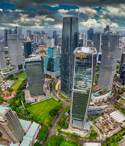 Modern Glass Skyscrapers in City Downtown