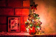 花墙艺术旁有一棵装饰着五颜六色灯光的小圣诞树