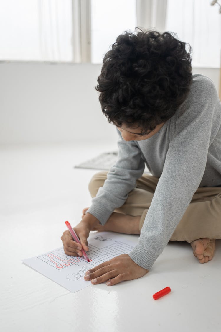 Focused Faceless Black Boy Coloring Maze