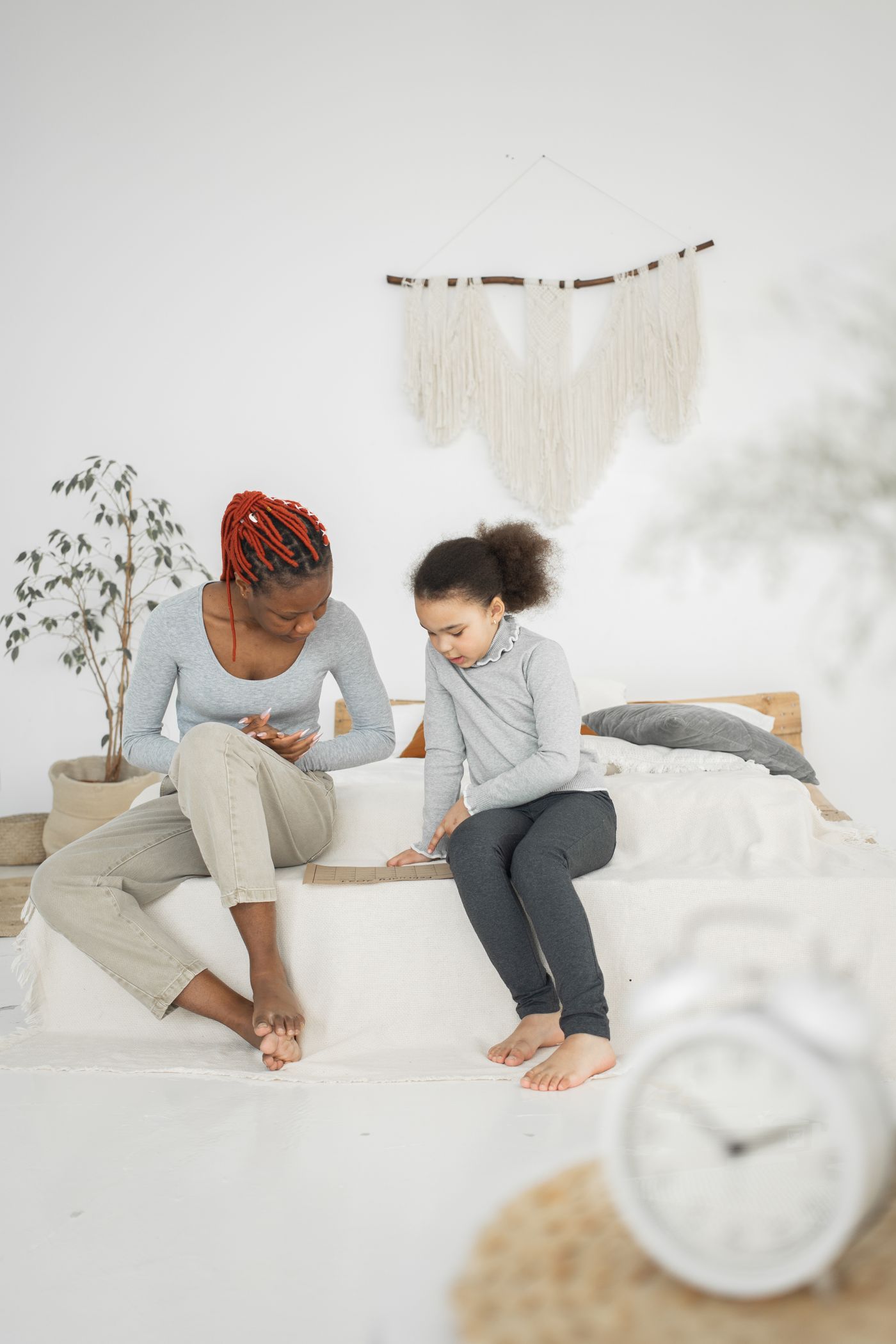 Black family reading together