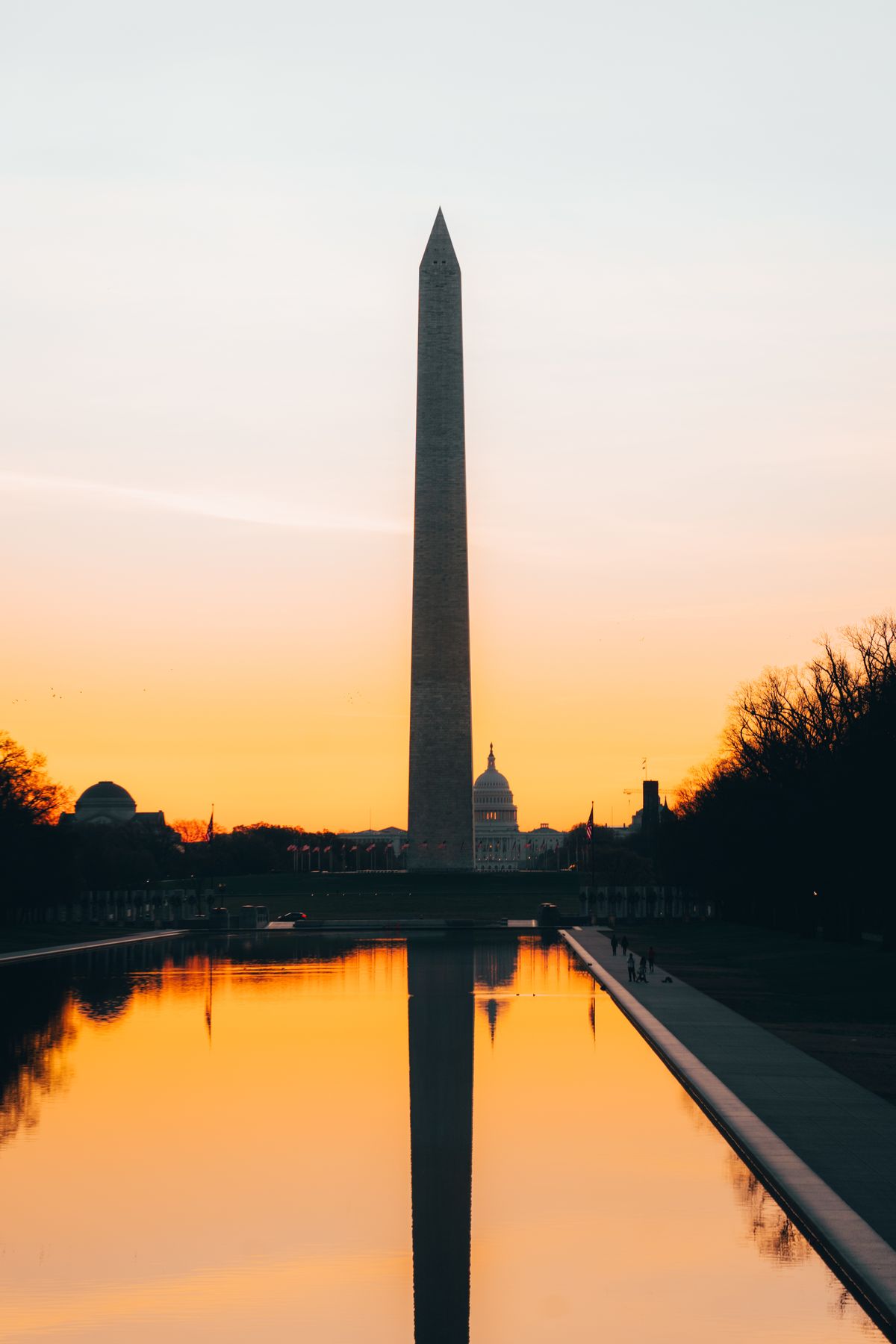 The Lincoln Memorial reflected in the pool at dawn
