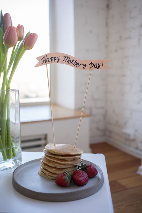 Free Stacks of Pancakes for Mother's Day Breakfast Stock Photo