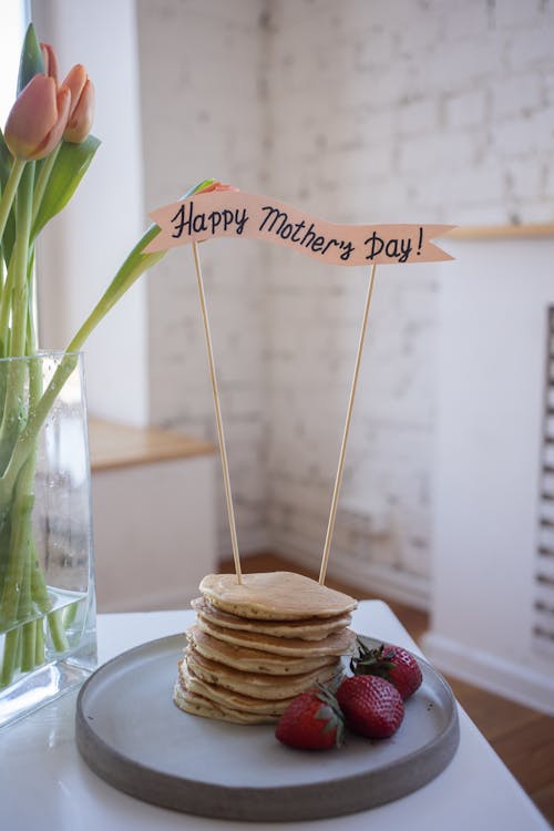 Free Stacks of Pancakes for Mother's Day Breakfast Stock Photo