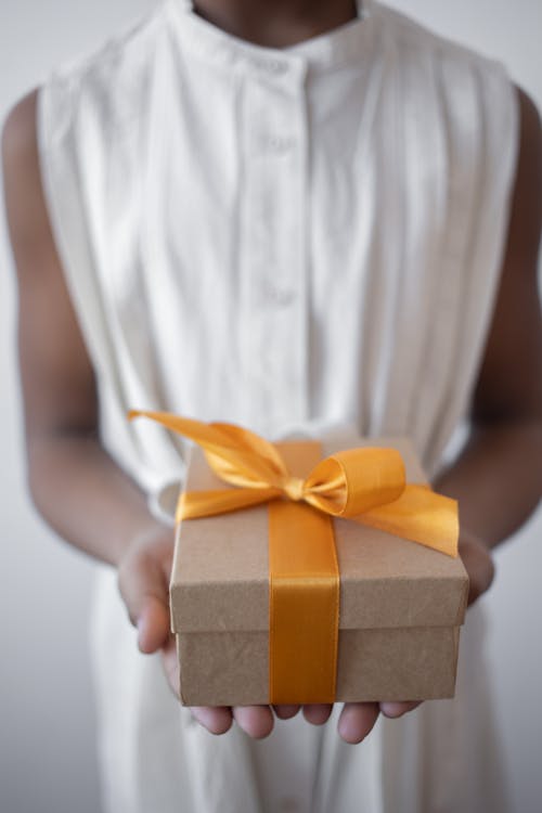 Free A Girl Holding a Present Stock Photo