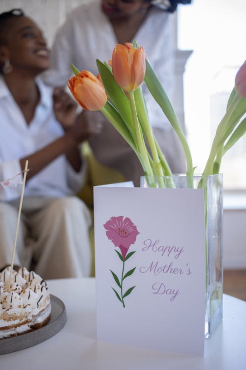 Photo of a Mother's Day Card and Tulips