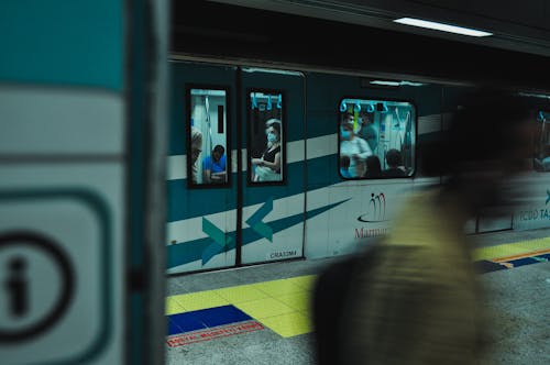 Blurred Motion of People in a Subway and on the Platform 