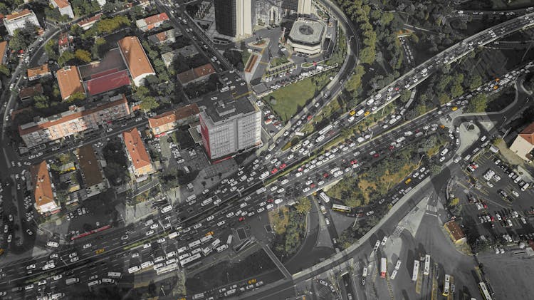 An Aerial Shot Of A Busy Road