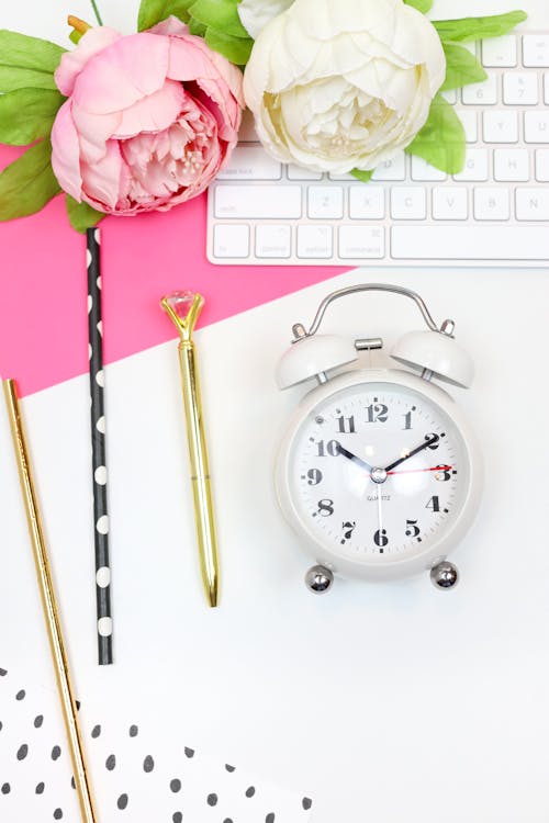  Alarm Clock and Peonies